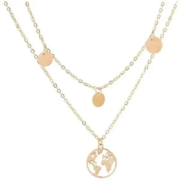 Collar con colgante de mapa del mundo multicapa moda_voghion.com