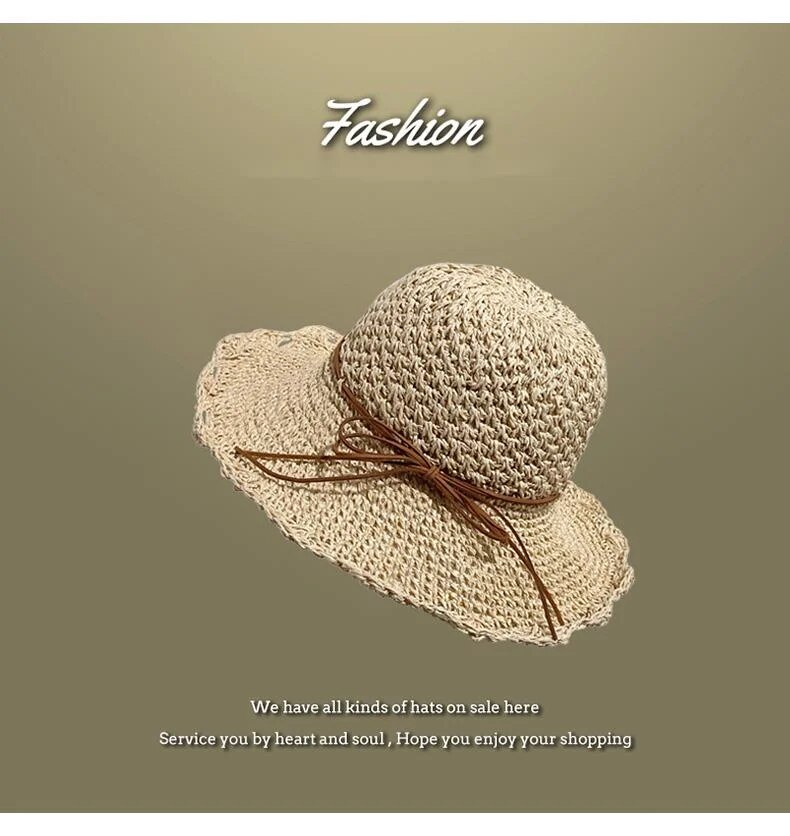 Lafite da donna, cappello da pescatore estivo con protezione solare flat top, foto da spiaggia, cappello in paglia intrecciata_voghion.com