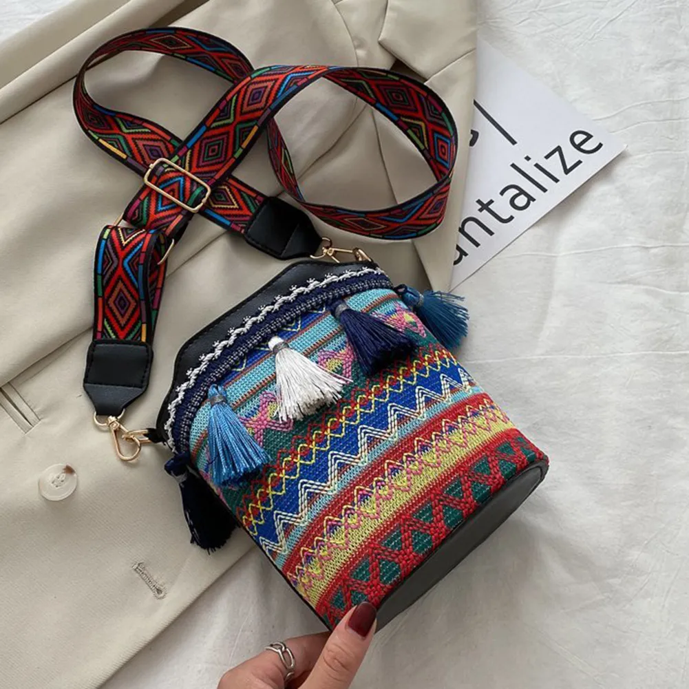 Borsa a tracolla vintage nazionale da donna, con nappa, etnica, intrecciata a mano, hippie, piccola borsa a tracolla_voghion.com