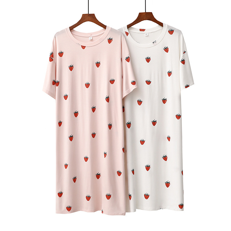 Vêtements de nuit pour femmes, chemise de nuit modale, manches courtes, col rond, ample, décontracté_voghion.com
