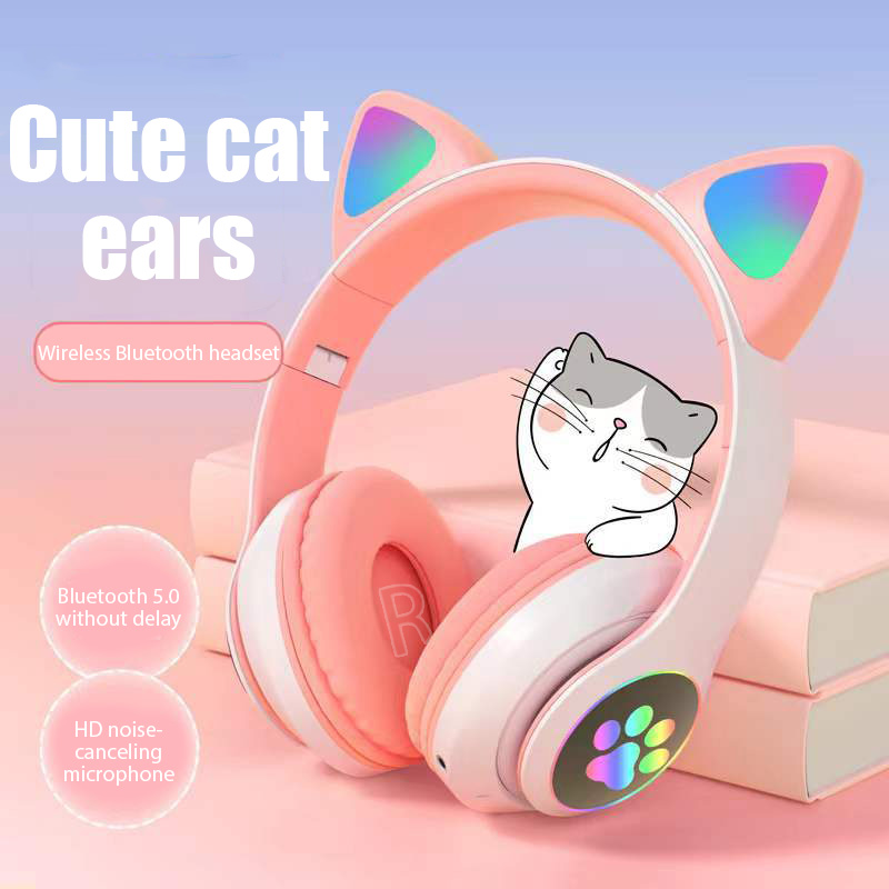 JST-28 Wireless Headphones Cat Ears Earphones Stereo Music Earbuds Bluetooth 5.0 Sports Gaming Headset with Mic