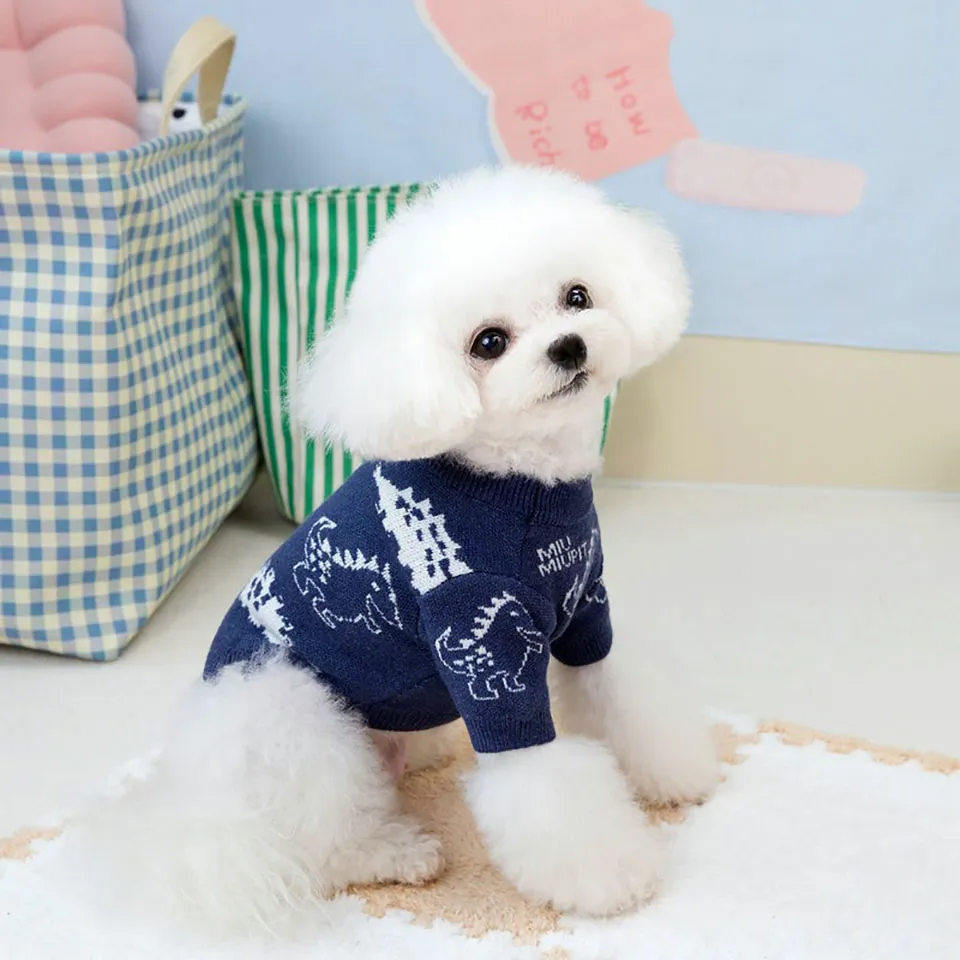 Nouveau pull dinosaure hiver petit vêtement chaud animal de compagnie dessin animé pull en peluche tricot doux chien vêtements_voghion.com