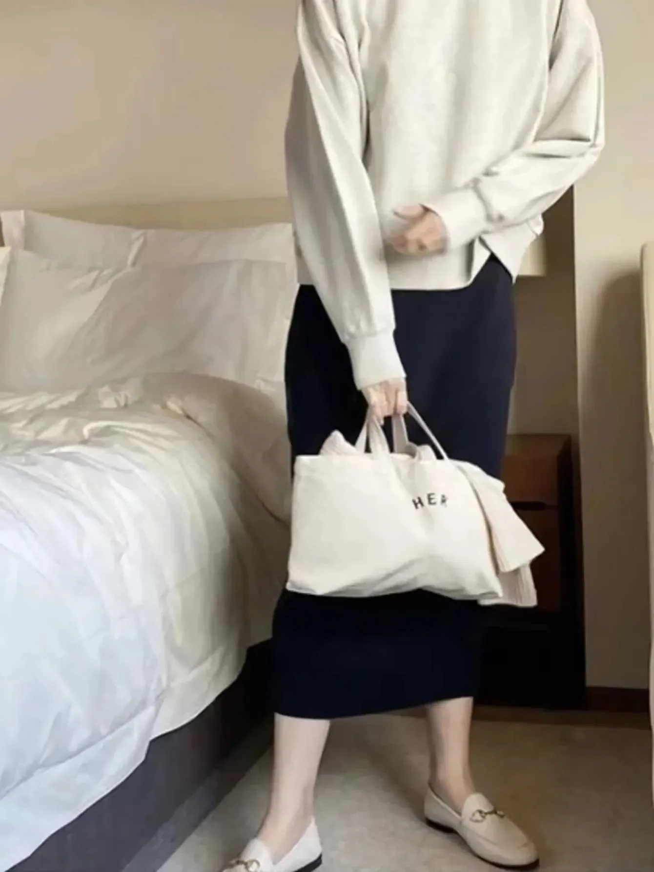 Primavera Nuovo coreano Lettere letterarie Fi Canvas Bento Lunch Box Minimalista Borsa alla moda portatile Y241109_voghion.com