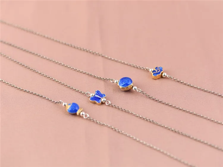 Sterling Silver Charm Necklace With Butterfly Fish Cloud Pattern_voghion.com
