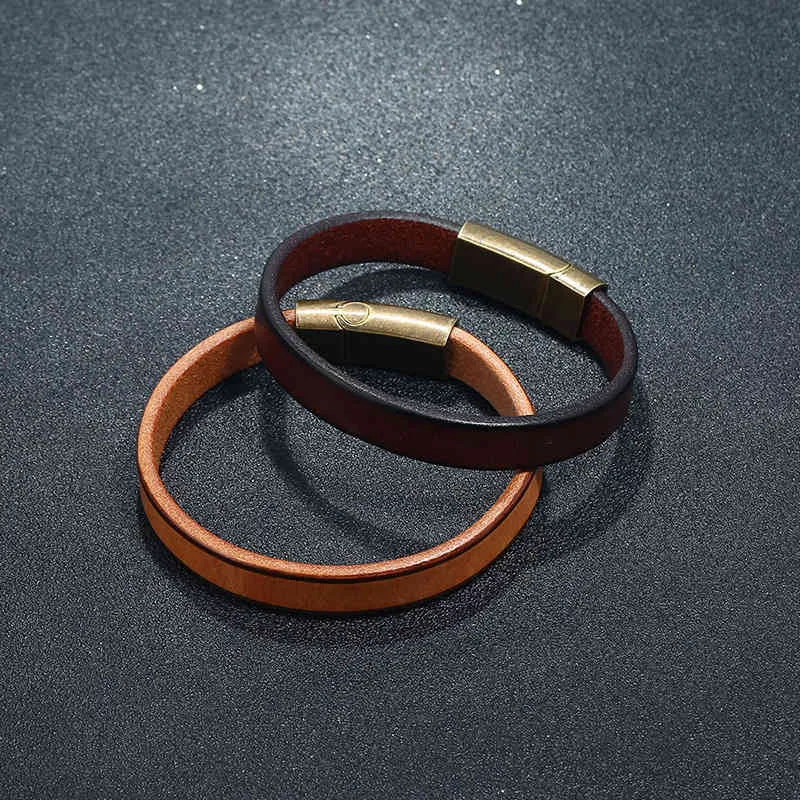 Bracciale da uomo in pelle intrecciata marrone punk con chiusura magnetica in acciaio inossidabile, alla moda, da 20,5 cm, regalo_voghion.com