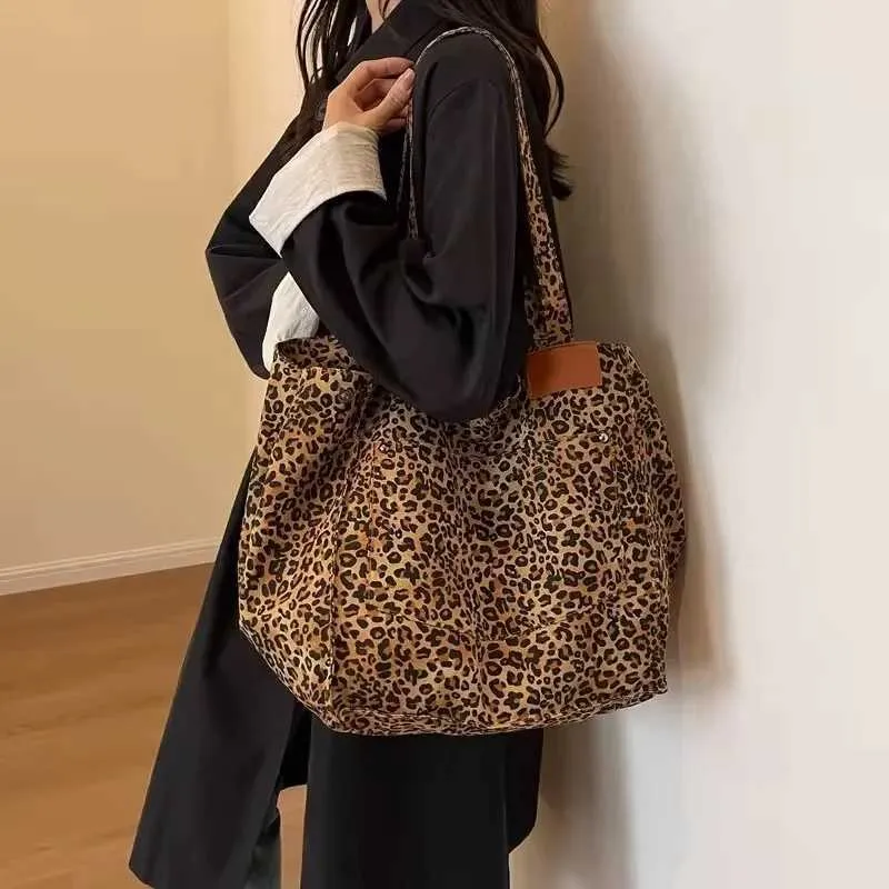 Handtasche mit Leopardenmuster, Retro-Canvas, große Kapazität, Einkaufstasche Y241026_voghion.com