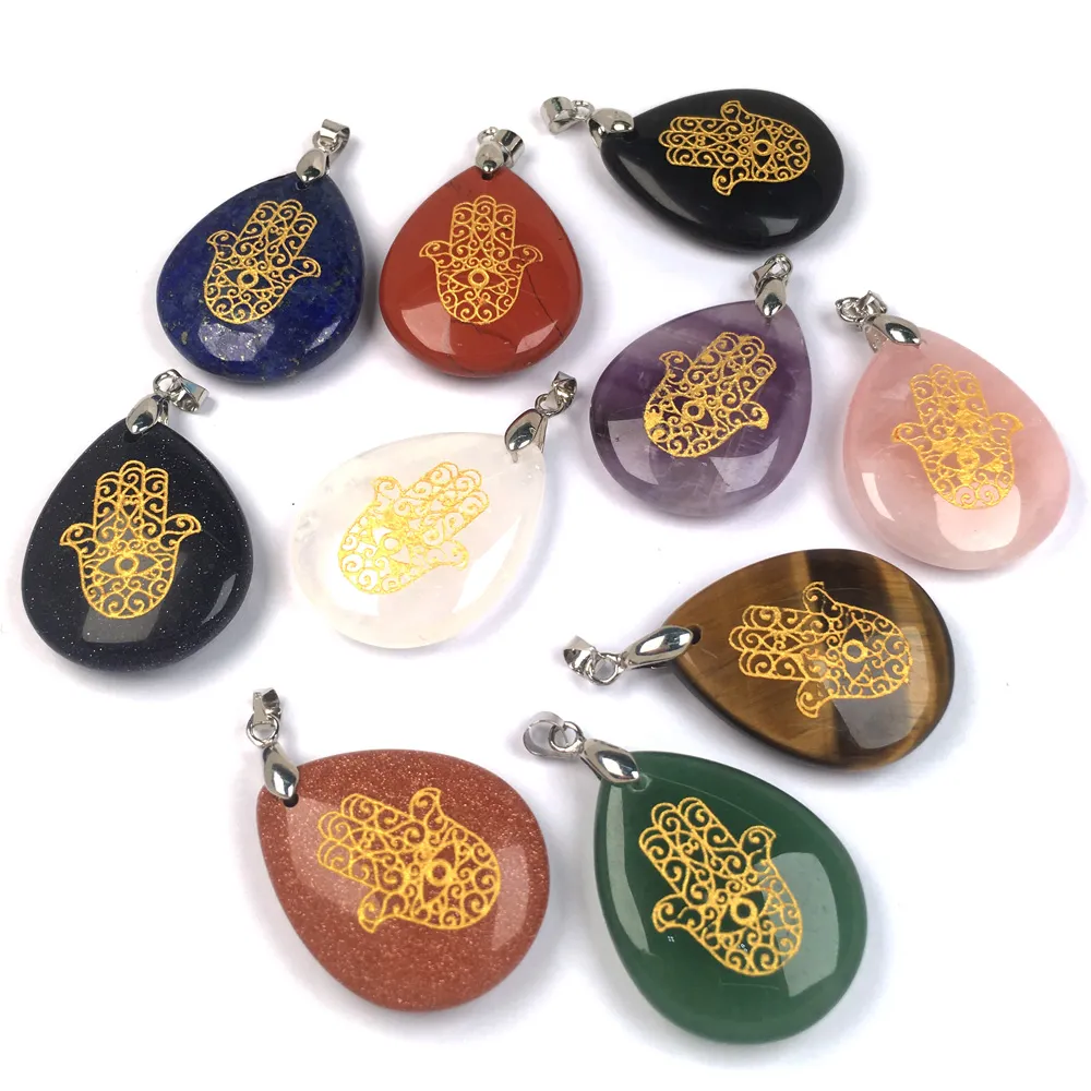 Collane con ciondolo in pietra naturale, cristallo, agate, ciondoli, amuleti Reiki, pendenti a forma di goccia d'acqua per la creazione di gioielli fai da te_voghion.com