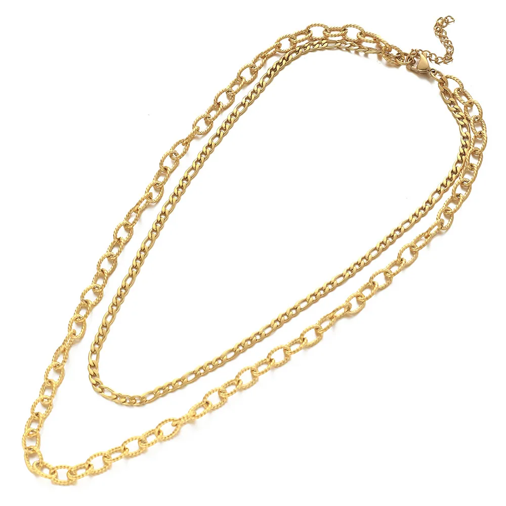 Chaînes MinaMaMaSainless Seel Collier à maillons Figaro en spirale multicouche pour femmes Collier ras du cou Bijoux Hip Hop_voghion.com