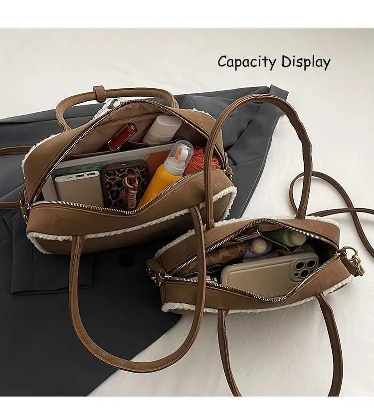 Sacs à main en daim de grande capacité pour femmes, sacoches en polaire d'agneau, sac à bandoulière décontracté pour femmes, sac à bandoulière assorti_voghion.com