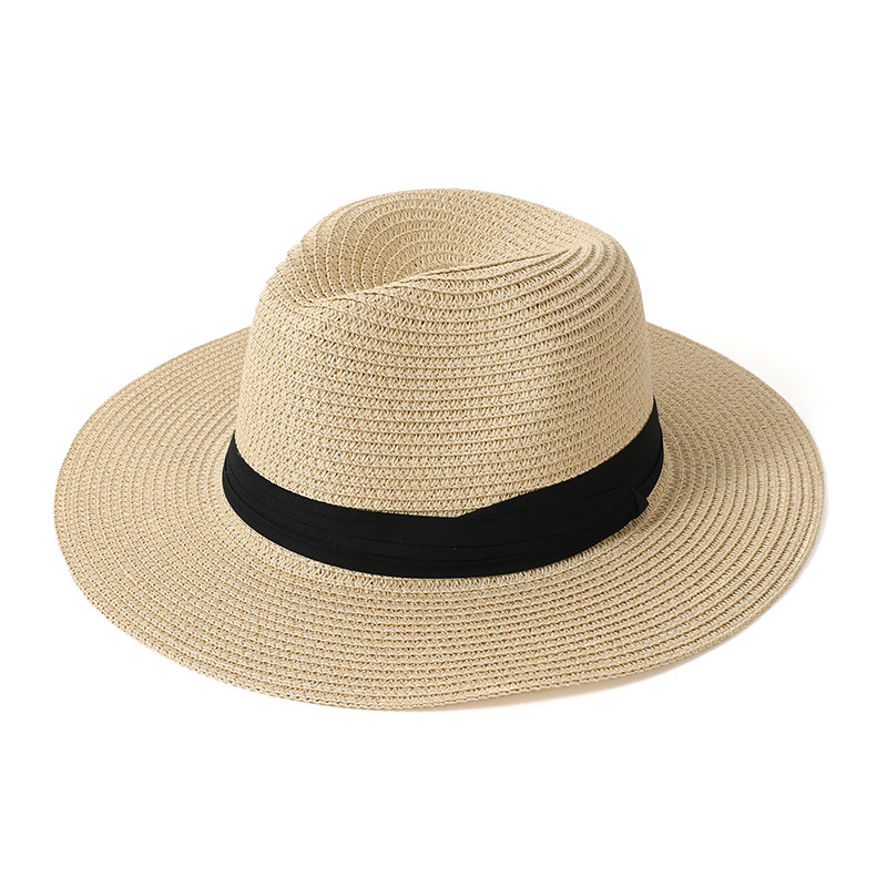Chapeau de paille triple style Panama d'été, vente en gros, pare-soleil européen et américain, chapeau de jazz, protection solaire en plein air, chapeau de plage_voghion.com