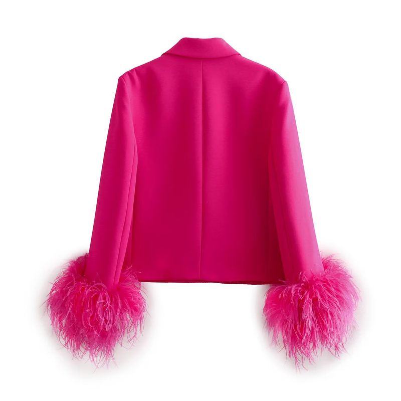 Damenbekleidung Herbst neue Produkte Temperament Licht reife Feder Rose rot kurze Anzugjacke Frauen Großhandel_voghion.com