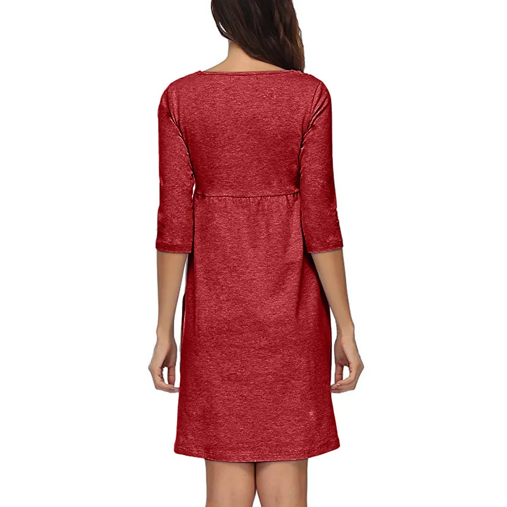 Robes de maternité 2024 col rond robe sans manches à la mode femmes enceintes vêtements allaitement grossesse Q06201_voghion.com