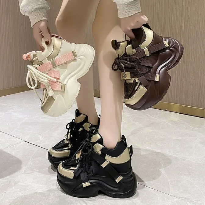Casual schoenen voor dames, warme, dikke sneakers met 10 cm hak, herfst/winter, dikke zool, gevulkaniseerd, hoog platform, leer voor dames_voghion.com