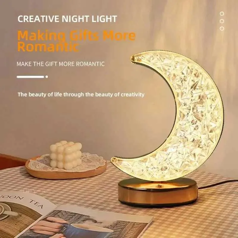 Lampada lunare 3D in cristallo - Luce ambientale USB con dimmerazione al tocco, estetica femminile_voghion.com
