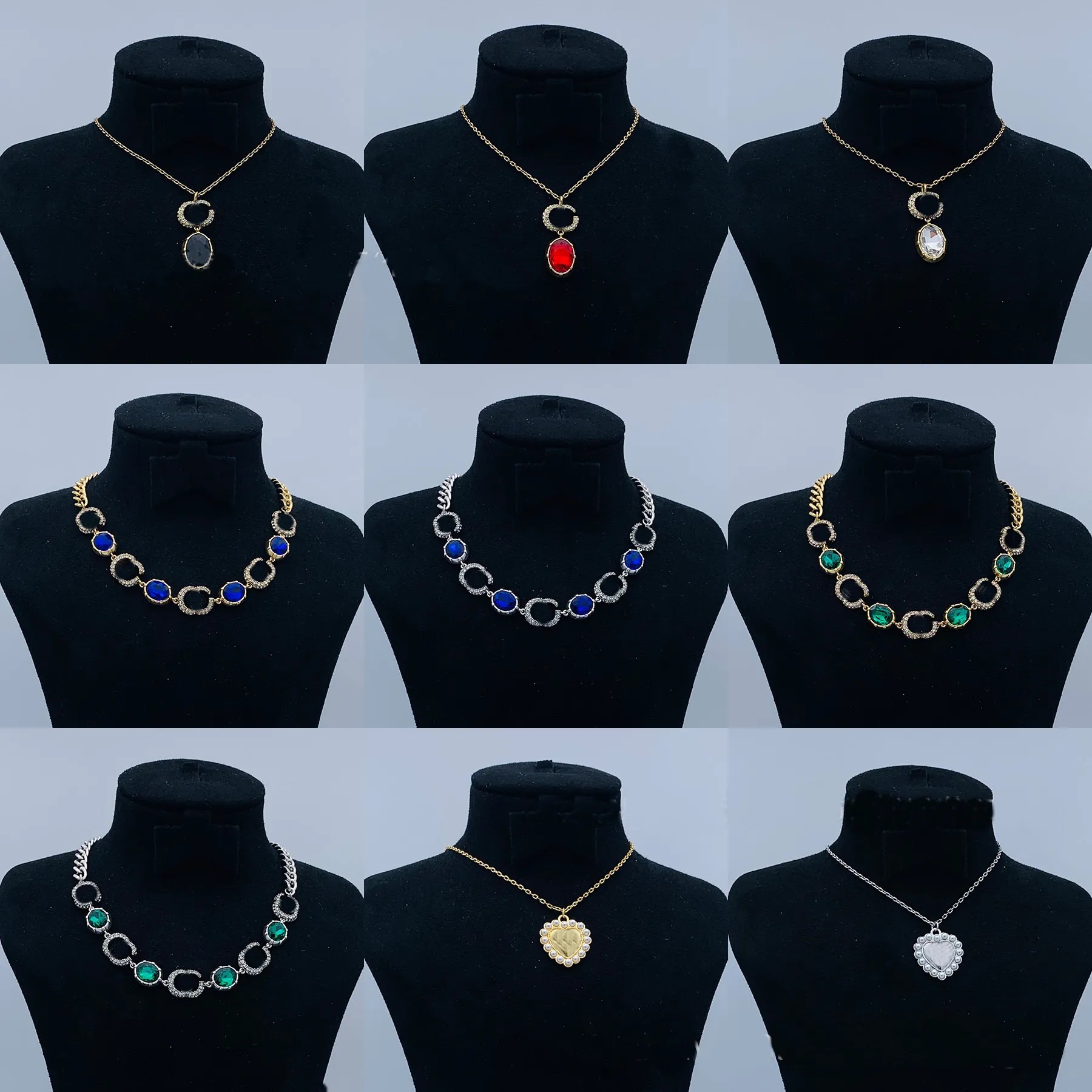 Letter Set Diamond Emerald Necklaces Classic Retro Fashion Love Pendant Necklace Designer Jewelry_voghion.com