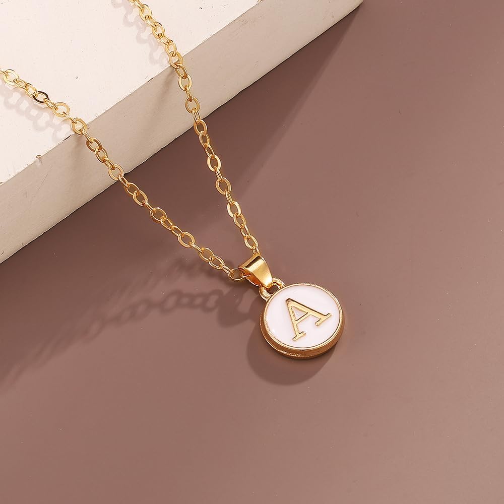 Collier avec initiale KISS WIFE, pendentif en forme de pièce de monnaie de A à Z, monogramme personnalisé, lettre de nom, femmes, adolescentes, émail double face_voghion.com