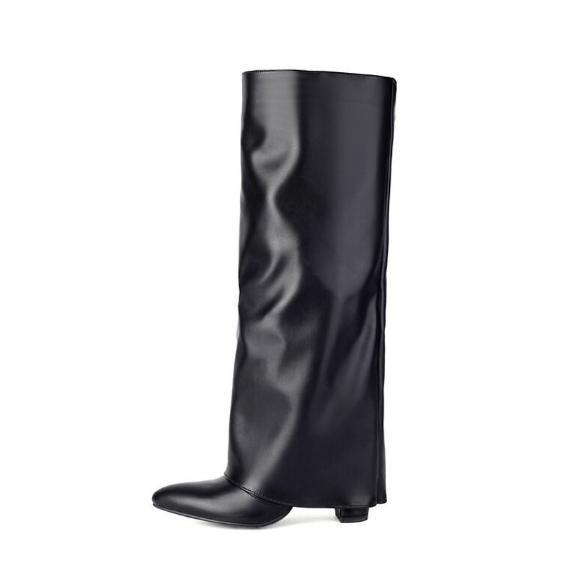 Mote kvinners bukser spisse hæler pluss størrelse slip-on high leg motestøvler_voghion.com