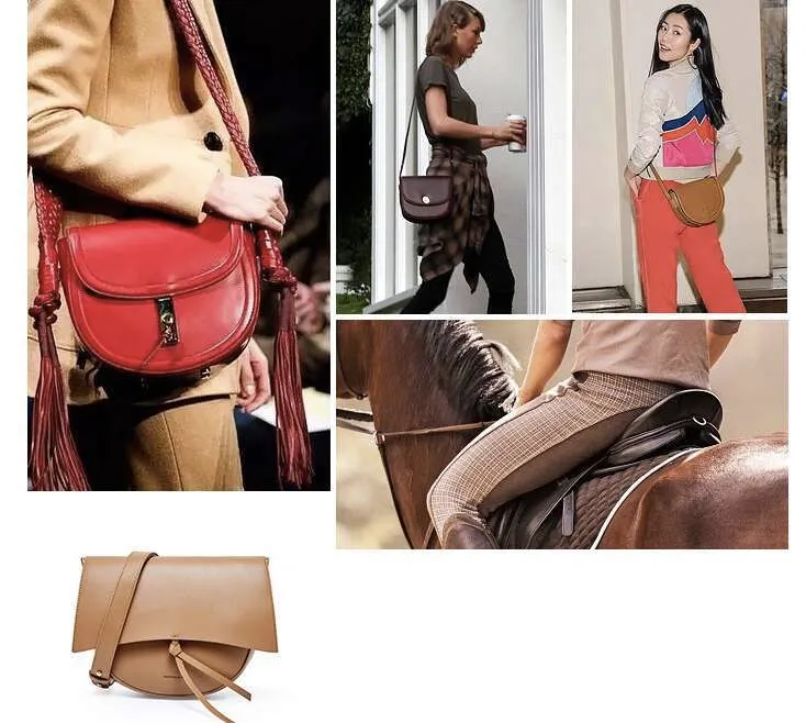 Toks pats stilius kaip ir „Blogger“ moteriškas odinis platus diržas, pusapvalis retro stiliaus karvės odos vieno peties krepšys per petį._voghion.com