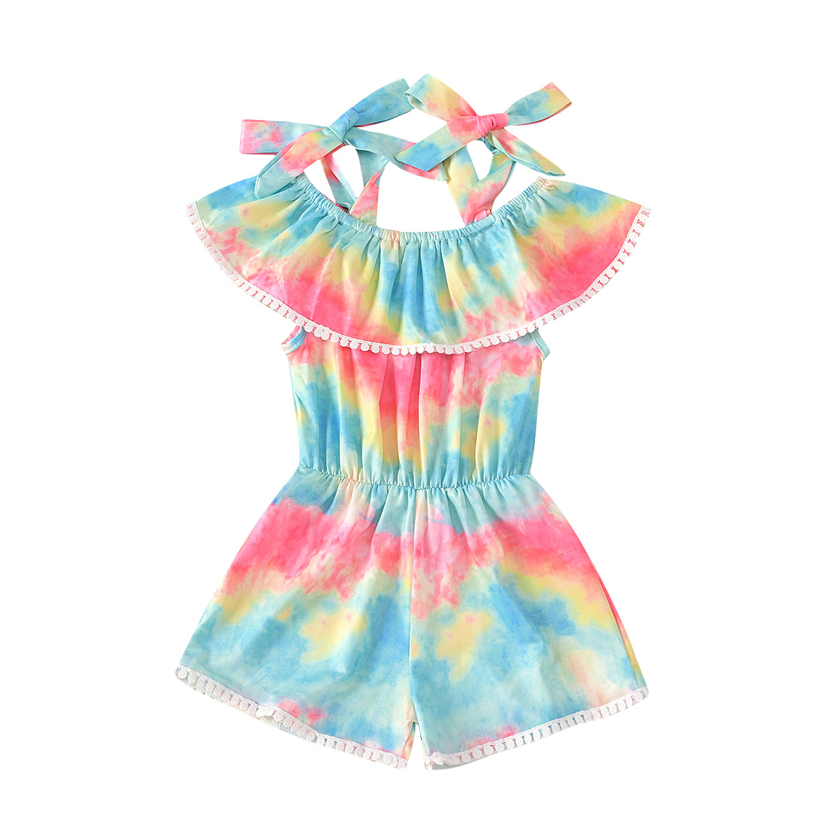 Mother&Kids Summer girls tie-dyed leopard print jumpsuit shorts_voghion.com