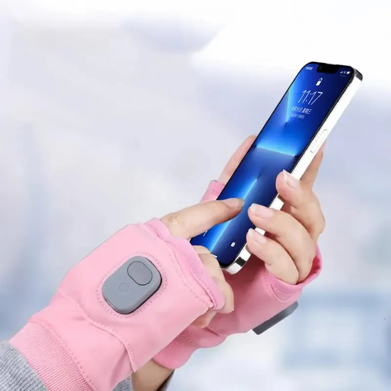 1 paire de gants chauffants électriques USB unisexes pour l'hiver, mitaines chauffantes à demi-doigts pour randonnée en plein air 241125_voghion.com