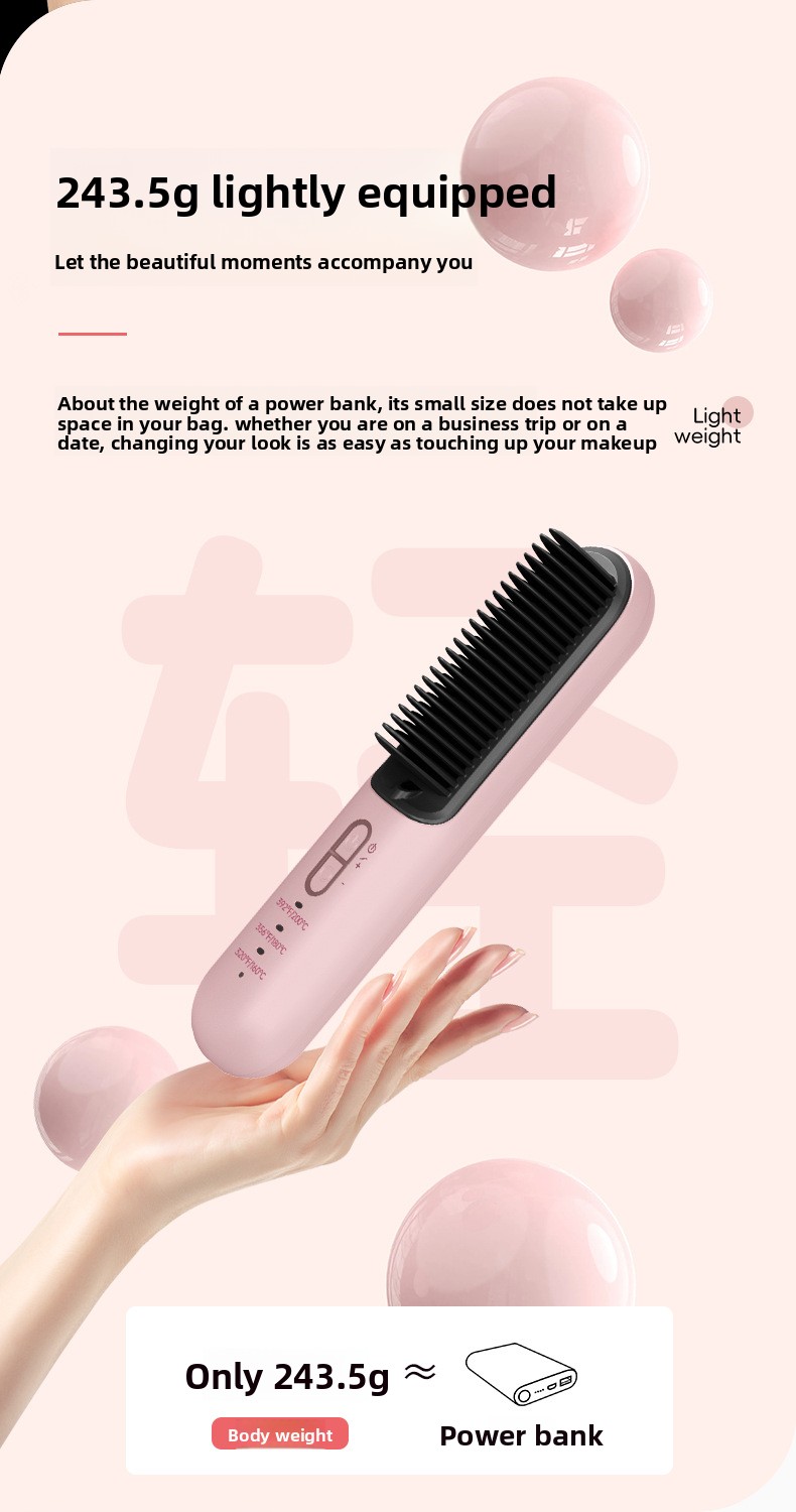 Portable Wireless Hair Straightener Comb - 2-in-1 Electric Hair Curler & Straightening Iron For Styling On-the-Go_voghion.com