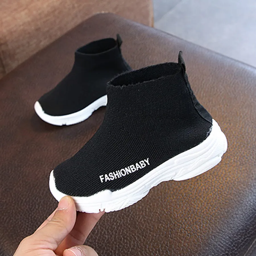 Tênis de cano alto infantil casual sem cadarço respirável meias infantis antiderrapantes botas de neve meninos meninas calçados esportivos tamanhos 21-30_voghion.com