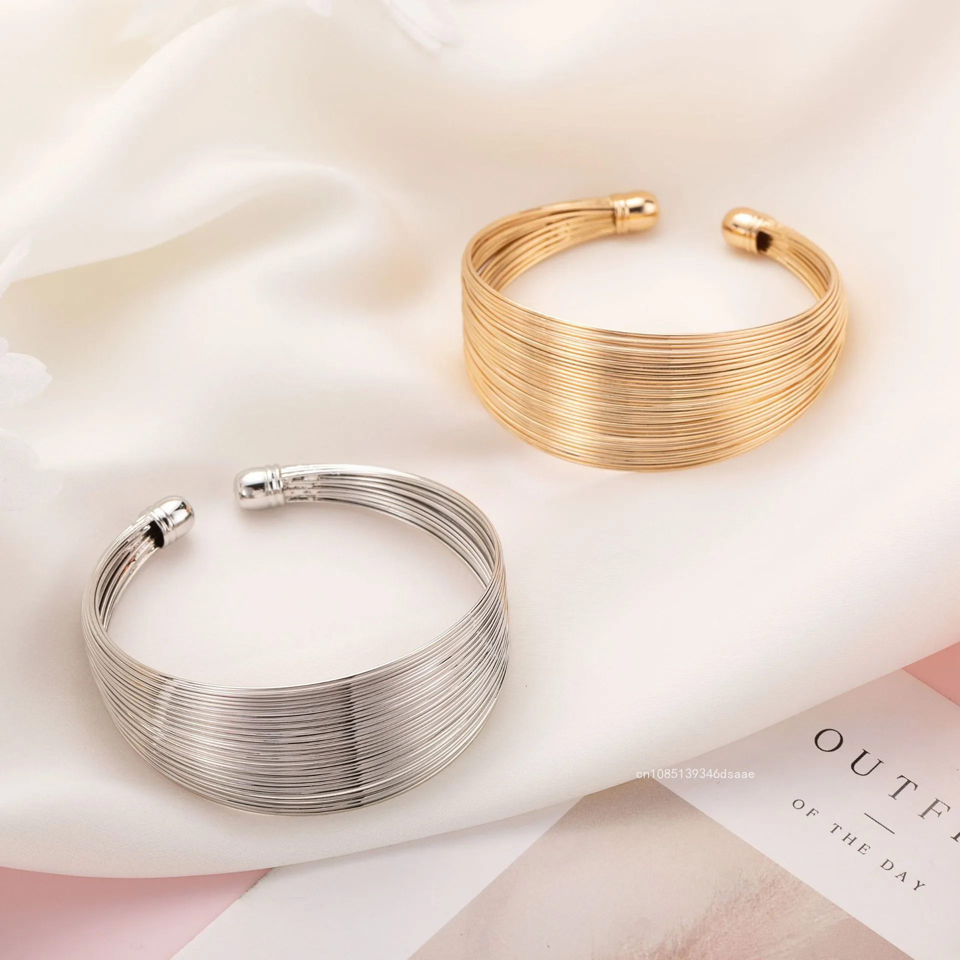 Multi-layer Open Cuff Bangle Gold Tone Elegant Fashion Bracelet_voghion.com
