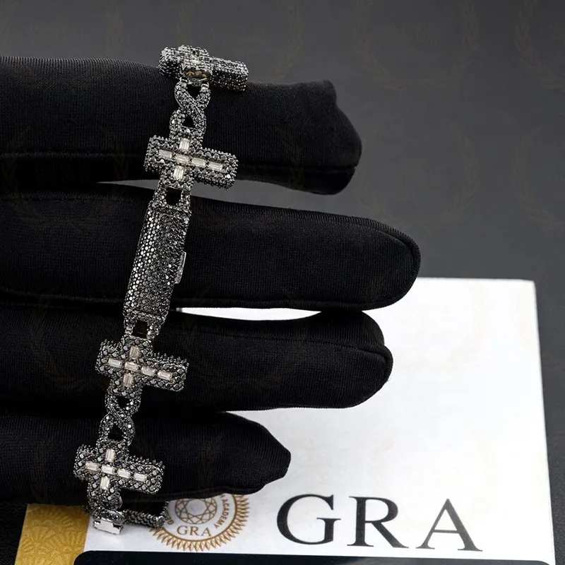 Cadena de eslabones cubanos con cruz de moissanita y baguette VVS con helado de plata de ley GRA de Christian Hip Hop Pass para hombres y mujeres_voghion.com