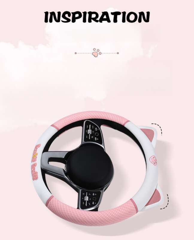 Housse de volant de voiture mignonne et mignonne, adaptée à toutes les saisons, design en maille, housse de poignée de voiture avec petit chat_voghion.com