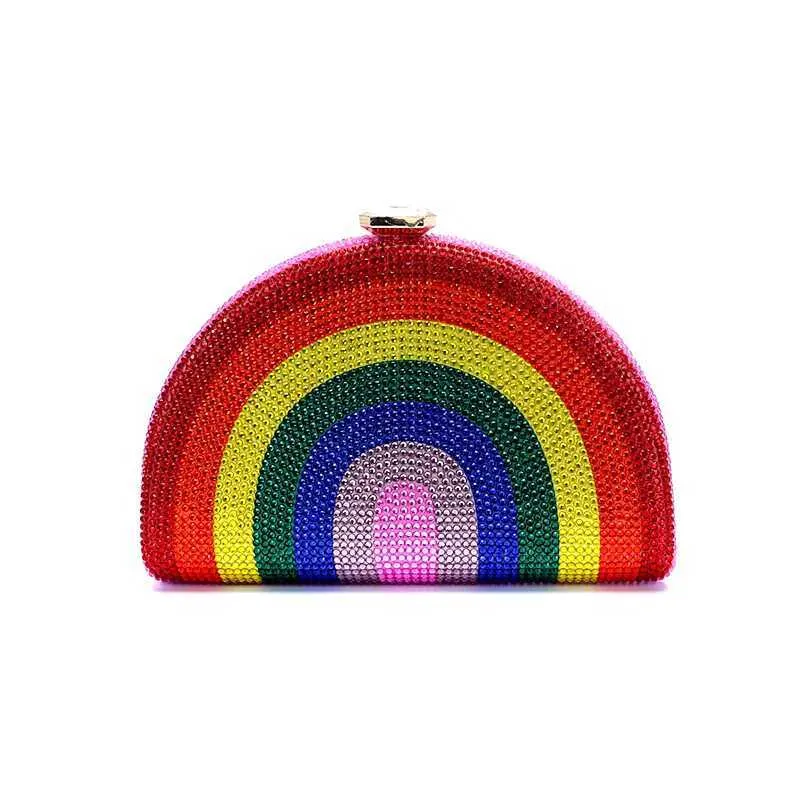 Neuestes Design Damen Rhie Handtasche Hochzeitsbankett Geschenk Kristall mehrfarbig gestreift Regenbogen Dia Abendessen Tasche Y241019_voghion.com
