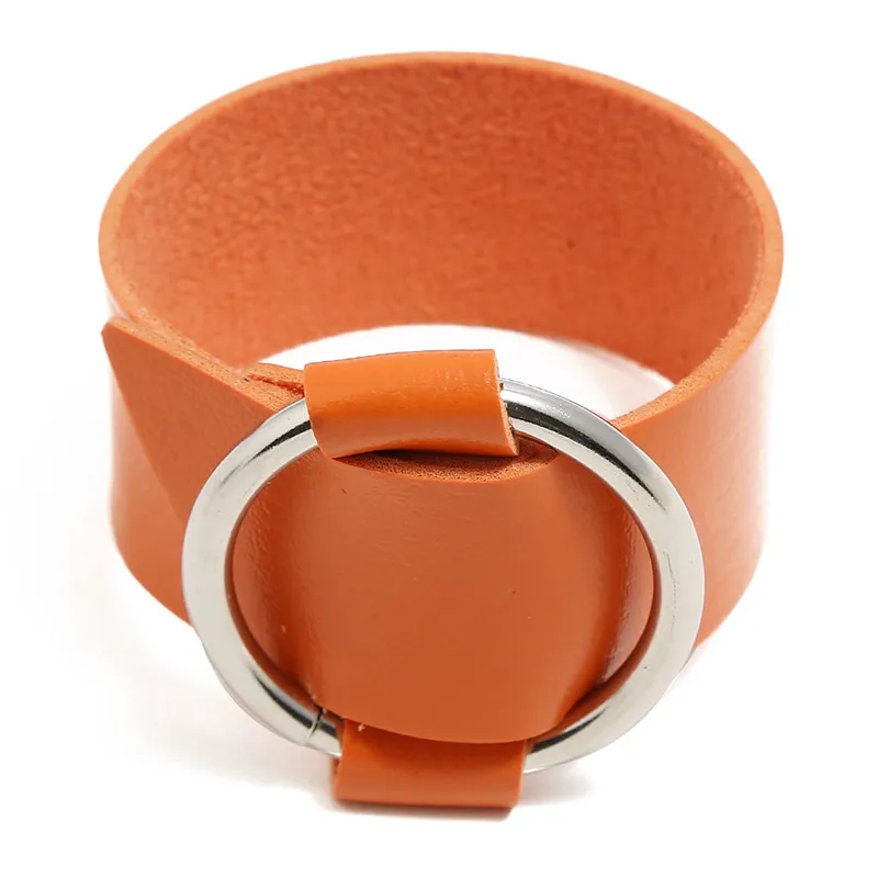 Round Buckle Charms Bangle Bracelets 5 Colors 2023 New Fashion Simple Design PU Leather Womens Bracelet Bangles Yelow_voghion.com