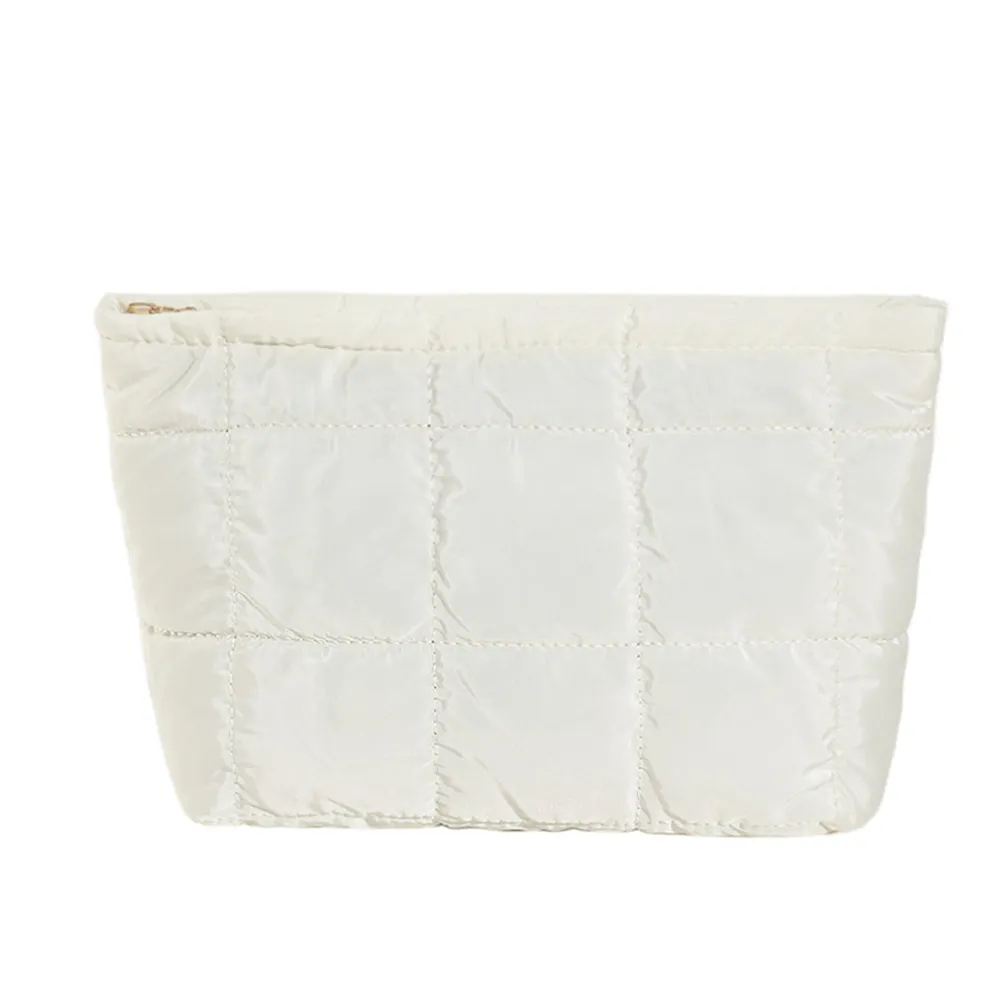 Sac fourre-tout matelassé en coton pour femme, grande capacité, organisateur de maquillage, couleur unie, sacs à main cosmétiques_voghion.com