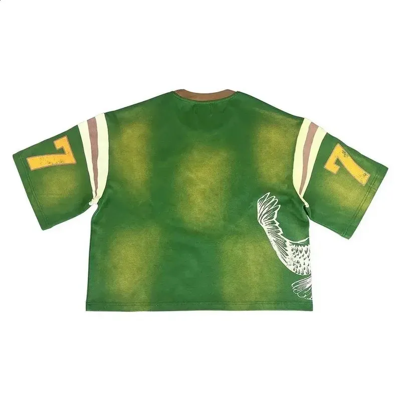 Maglietta da uomo in puro cotone con scollo rotondo verde, estiva, con stampa grande, stile street hip-hop, stile Y2k, casual, oversize 241230_voghion.com
