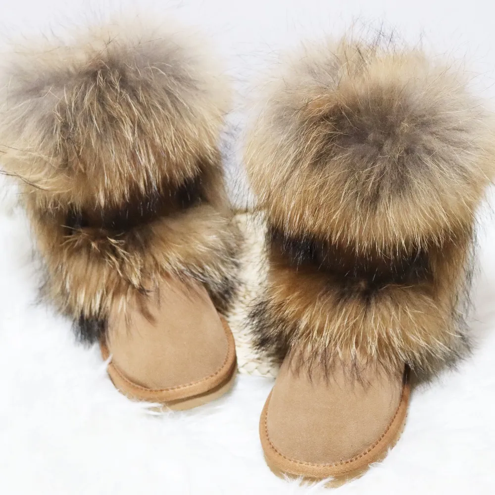 New Arrival 2023 Non-Slip Fox Fur Woman Winter Shoes Genuine Leather Natural Womens Snow Boots Thick Plush_voghion.com