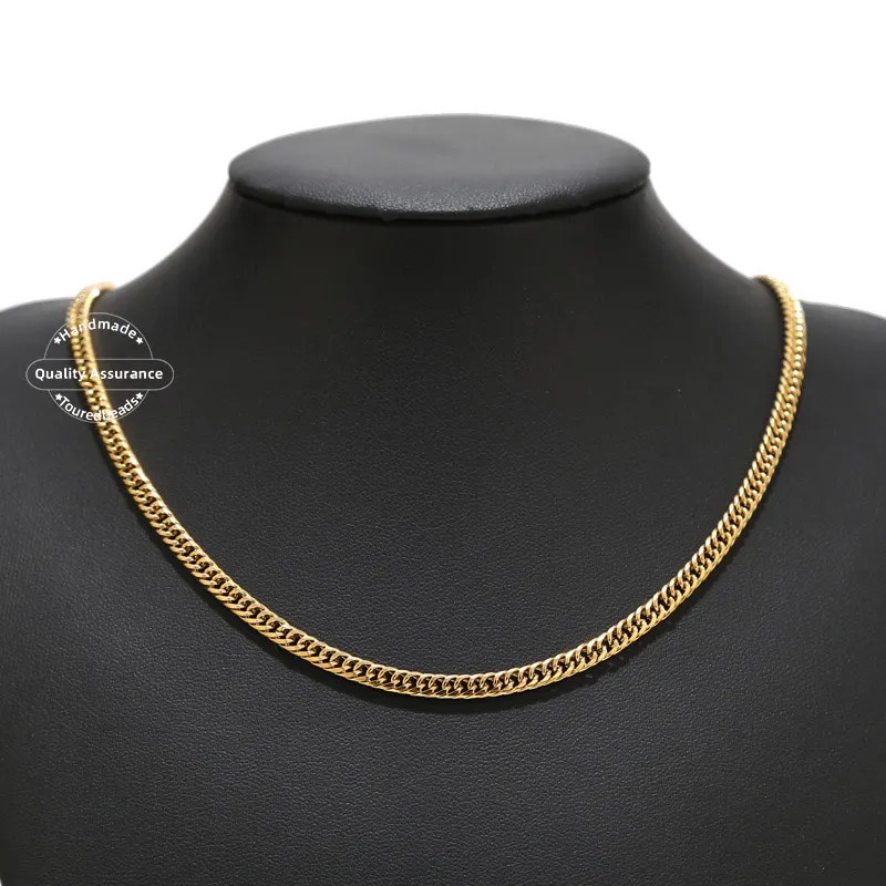 Chaînes 2 pièces en acier inoxydable or Miami Cuban Link femmes hommes collier 4 mm double chaîne gourmette colliers pour cadeauxChaînes_voghion.com