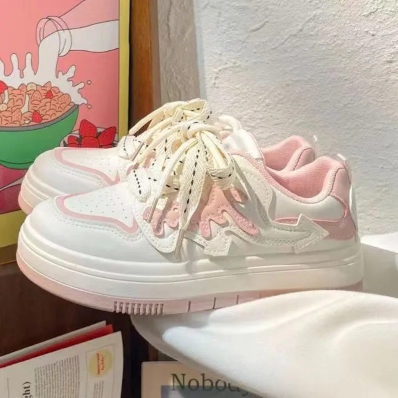 Dámske tenisky čierne ružové na platforme, jarné športové, ploché, ležérne, vulkanizované, biele, 240606_voghion.com