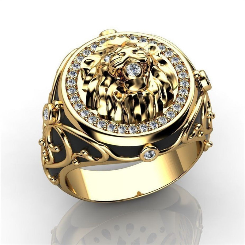 Bague de fiançailles en alliage de diamants et de zircons pour hommes et femmes, style punk, plaquée or