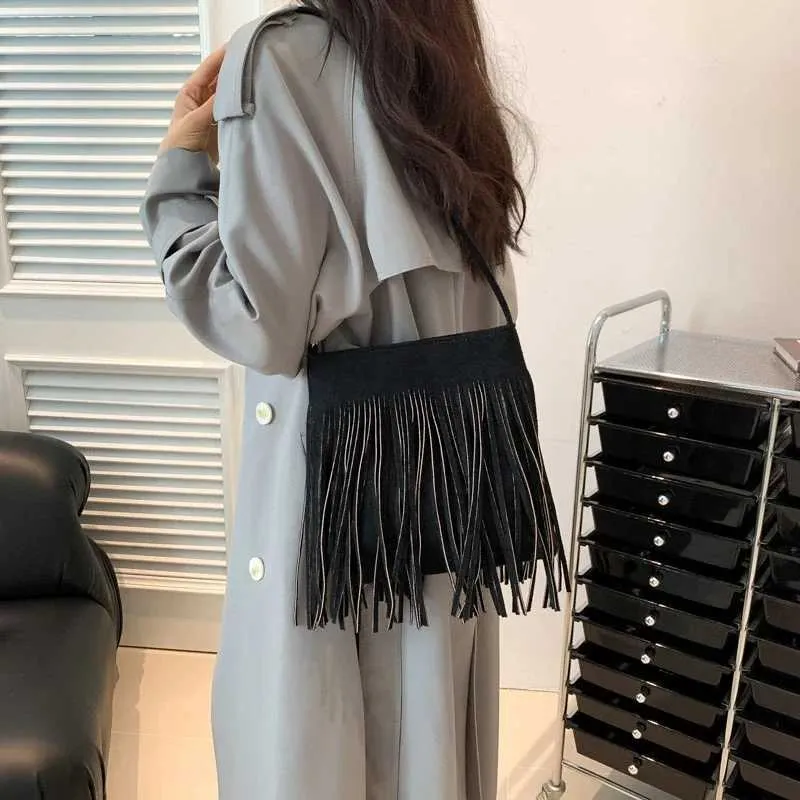 Damen Umhängetasche Mit Fransen Boho Schultertasche Set Leder_voghion.com