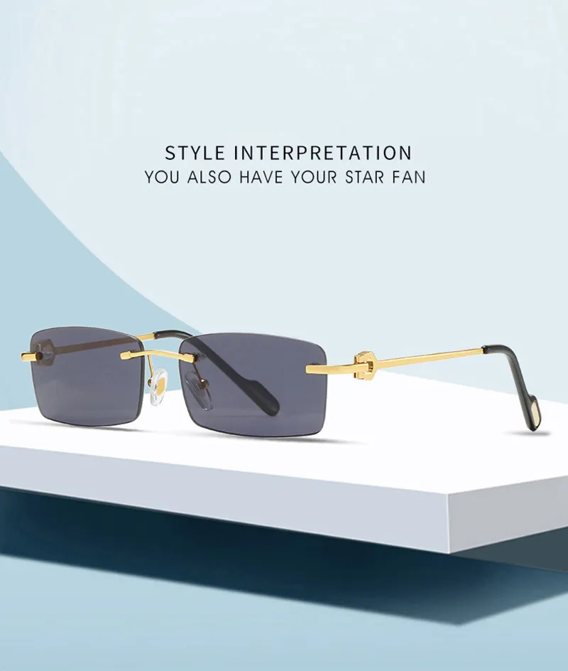 Wholesale Rimless Fashion hardware Series Sunglasses Metal driving glasses High Quality Designer UV400 rectangular shape_voghion.com