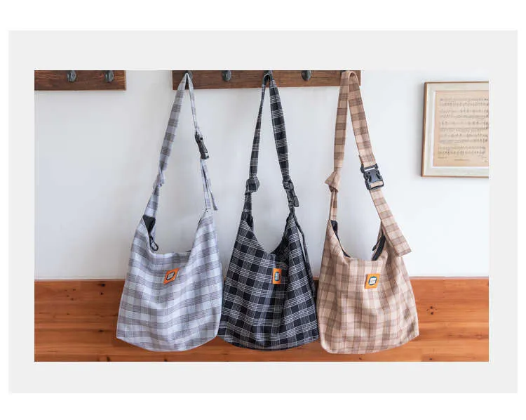 Designer stijl geruite canvas schoudertas voor dames_voghion.com