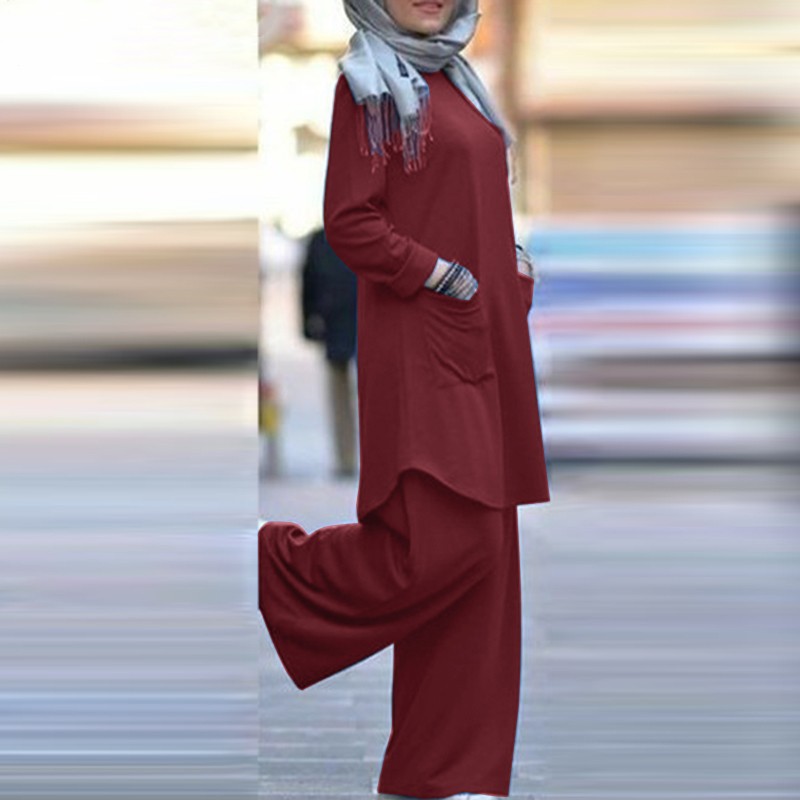 Completo due pezzi primavera autunno 2025 da donna, camicia a maniche lunghe, stile musulmano, pantaloni larghi taglie forti_voghion.com