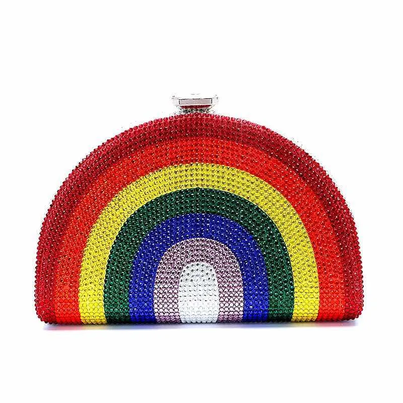 Neuestes Design Damen Rhie Handtasche Hochzeitsbankett Geschenk Kristall mehrfarbig gestreift Regenbogen Dia Abendessen Tasche Y241019_voghion.com