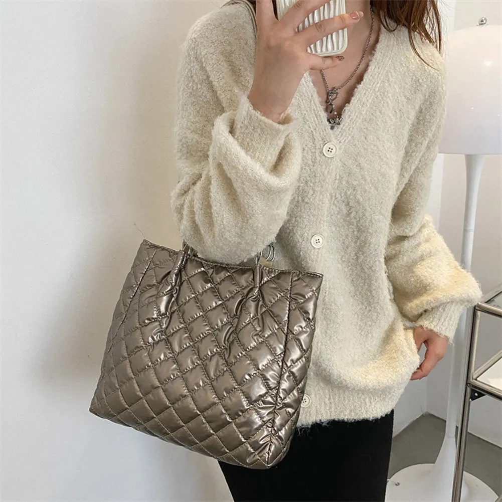 Borsa a tracolla imbottita in cotone trapuntato da donna, autunno inverno, borsa da viaggio di grande capacità_voghion.com
