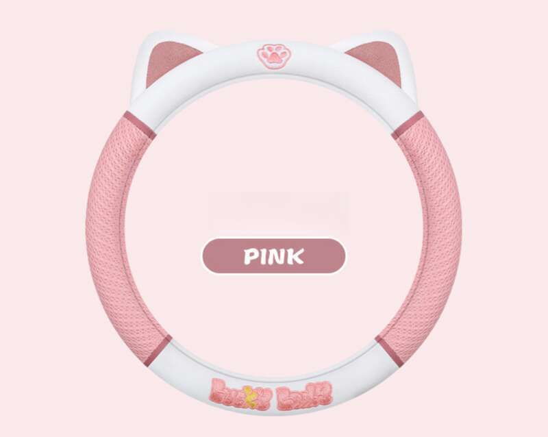 Housse de volant de voiture mignonne et mignonne, adaptée à toutes les saisons, design en maille, housse de poignée de voiture avec petit chat_voghion.com
