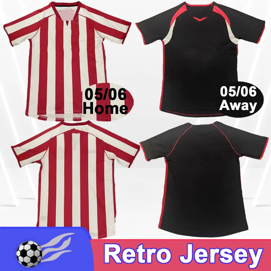2005 2006 Sunderland Retro Mens Soccer Jerseys Home Vermelho Branco Fora Preto Camisas de Futebol Manga Curta Uniformes Adultos_voghion.com