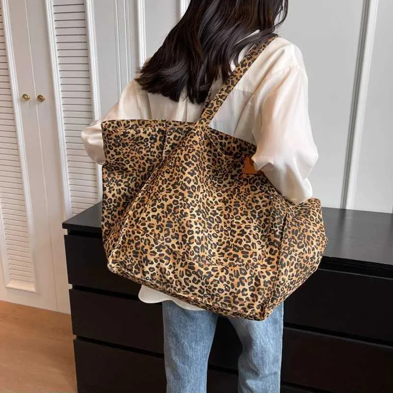 Handtasche mit Leopardenmuster, Retro-Canvas, große Kapazität, Einkaufstasche Y241026_voghion.com