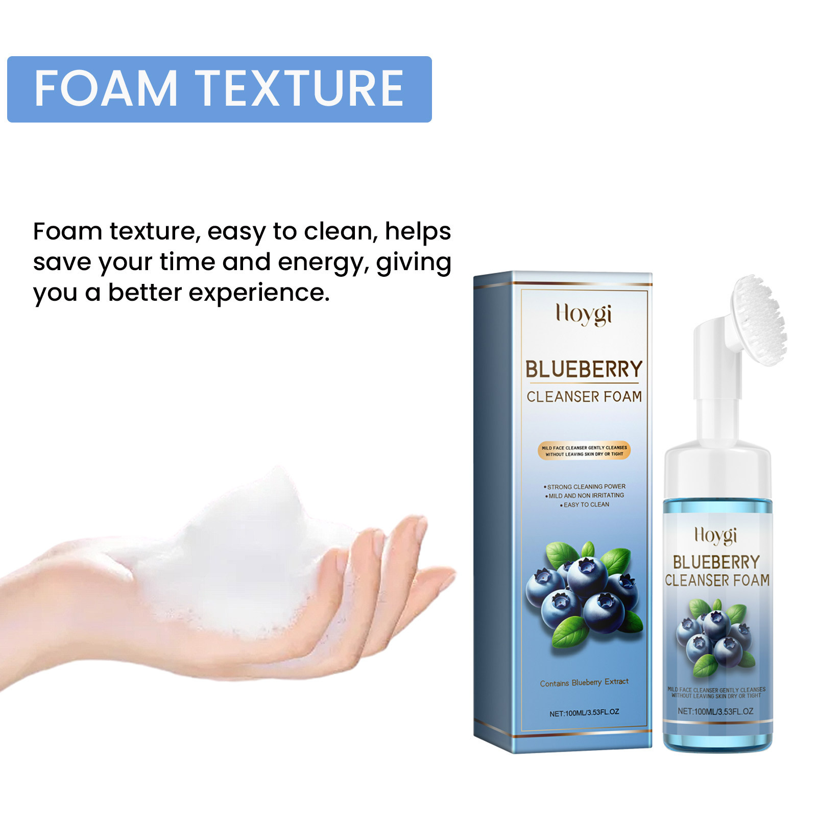 Hoygi Blueberry Schaumreiniger Reinigt das Gesicht mit zarter Textur, massiert und repariert dunkle Mitesser_voghion.com