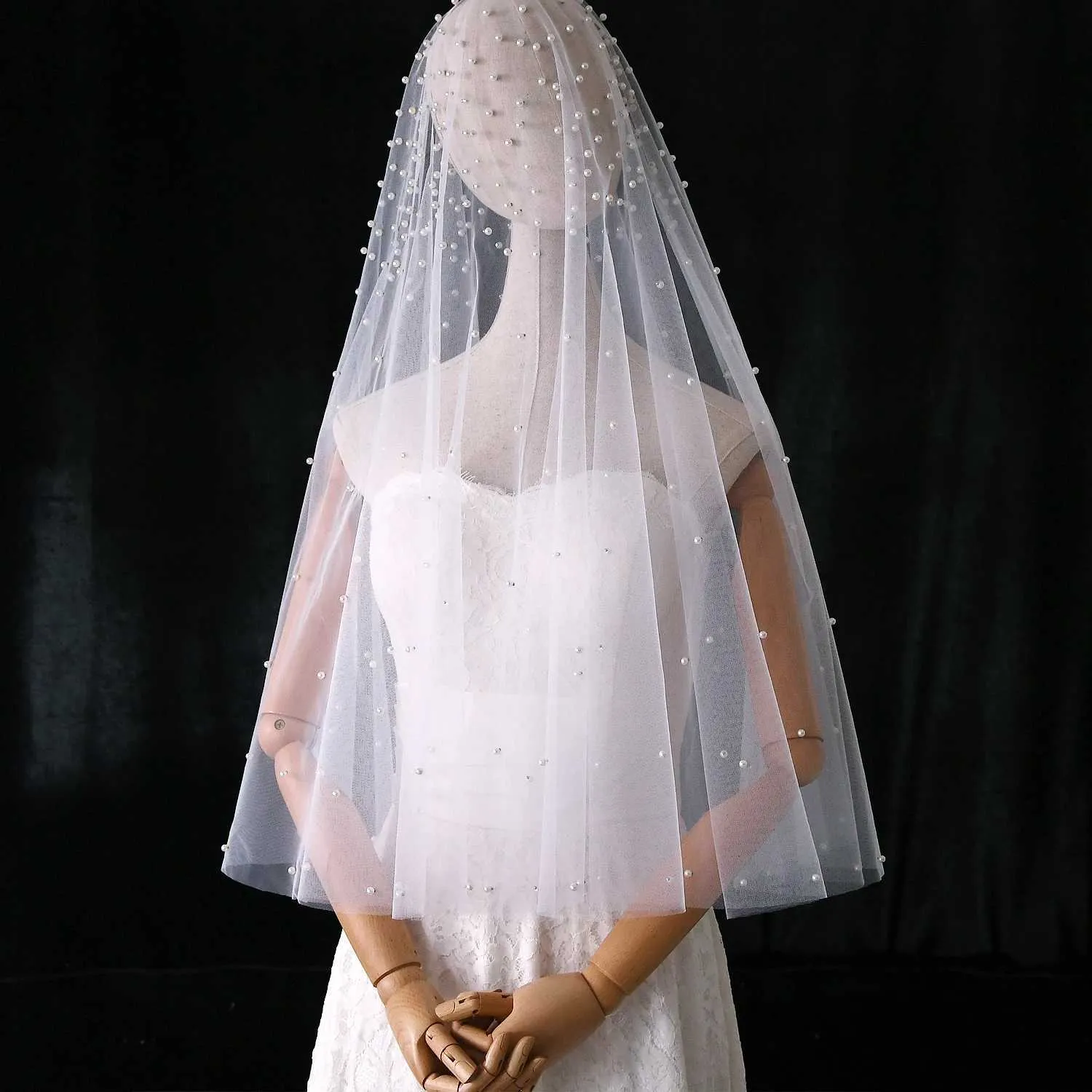 Bijoux de cheveux V08 sans peigne, voile de mariée perlé, couverture du visage, longueur de la cathédrale, bord brut, beauté de la mariée, mariage_voghion.com