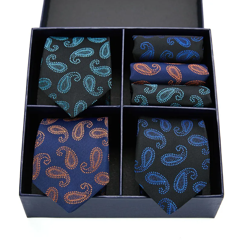 Rusetit Miesten Solmiosarja Klassinen 7,5 cm Solmio ja Keltainen Vihreä Musta Paisley Pocket Square Miehille Häät_voghion.com