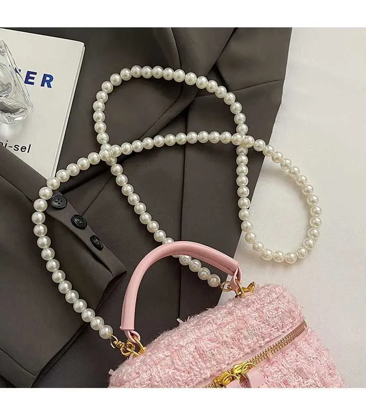 Mini Umhängetasche Für Damen Tweed Karo Klappentasche Perle_voghion.com